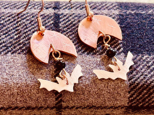 Greater Mouse-eared Bat and Moon Drop Earrings