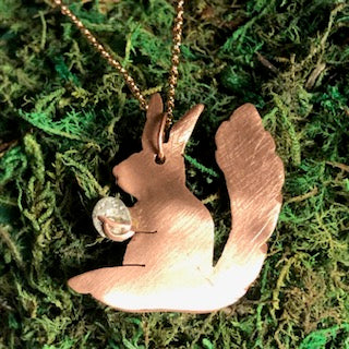 Seated Red Squirrel Pendant (copper with silver nut)